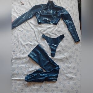 Libidex Metallic Blue Latex Set With Stockings, Thong And Bolero XS